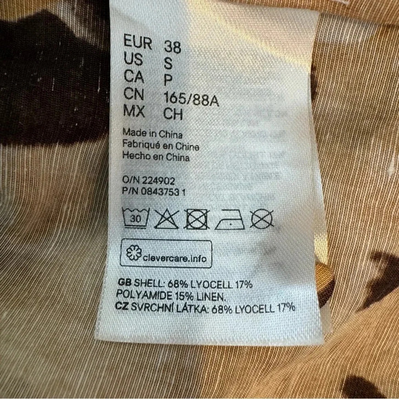 H&M Linen Blend Animal Print Puff Sleeve Top Beige Size S - Picture 9 of 11